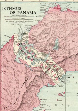 1913 Antique Panama Canal Map Vintage Isthmus Of Panama Map 6552