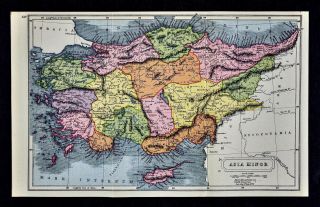 1908 Classical Map - Ancient Asia Minor Turkey Byzantium Rhodes Crete Black Sea