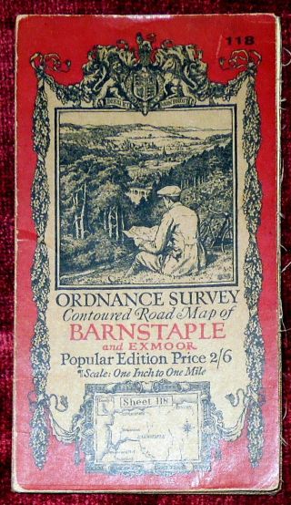 Ordnance Survey 1 " Linen Backed Popular Edition Map Of Barnstaple & Exmoor - 1927