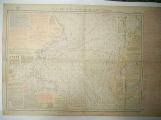Antique Nautical Pilot Chart Of The North Atlantic Ocean 1924 Maritime
