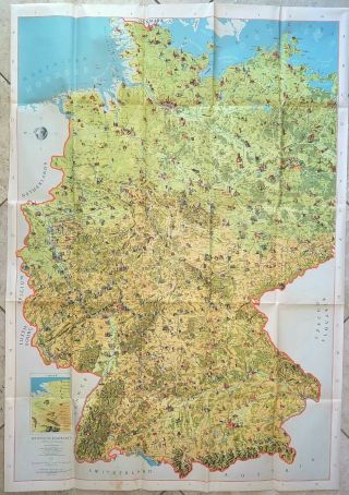 Large Vintage Pictorial Panoramic Map Of Germany Deutsche Bildkarte 1954 Scarce