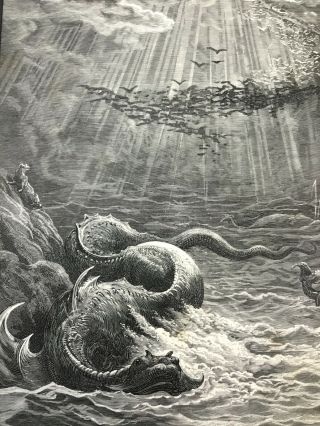 Sea Monster Mythical Beast Creature Paradise Lost John Milton Antique Print 2