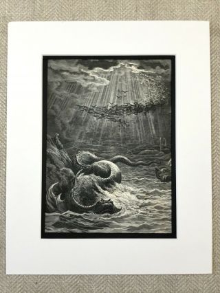 Sea Monster Mythical Beast Creature Paradise Lost John Milton Antique Print 8