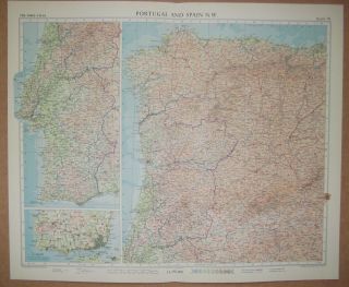 Portugal And Spain Nw 1:1,  250,  000 Vintage 1956 Colour Map Madrid Lisbon Porto