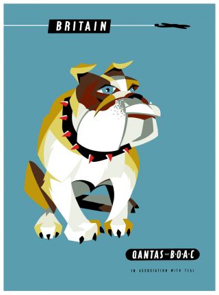 Vintage Qantas Bulldog Britain Travel Art Print Poster Painting For Glass Frames