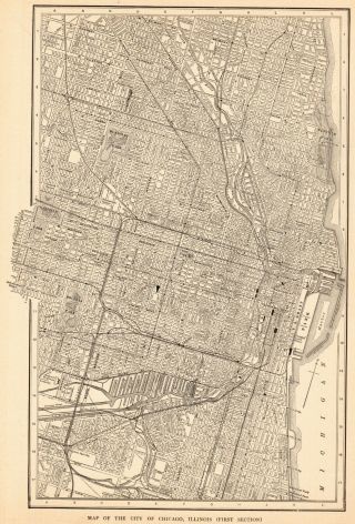 1914 Antique Chicago Illinois Map Vintage City Map Of Chicago Wall Art 6581