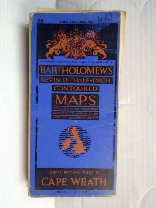 Bartholomew Cloth Map Cape Wrath Sheet 58 1940s 1950s