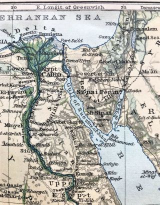 1908 Antique Map / Plan Sketch Of Egypt Nile Color Baedeker Rare