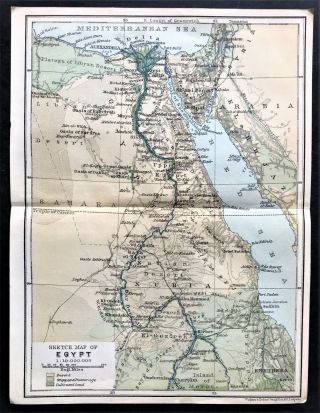 1908 Antique Map / Plan SKETCH of EGYPT Nile Color BAEDEKER Rare 2