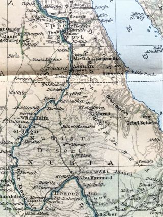 1908 Antique Map / Plan SKETCH of EGYPT Nile Color BAEDEKER Rare 3
