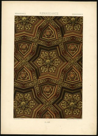 Antique Print - Design - Ornament - Renaissance - Lxv - Racinet - Ca.  1870