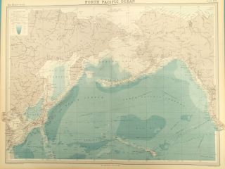 Map Of The North Pacific Ocean.  1922 Alaska.  Kamchatka.  Aleutian Islands