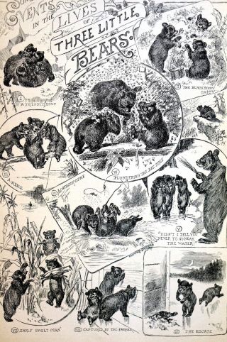 Culver Barnes Three Little Bears Bee Tree Blackkberry Patch 1890 Print Matted