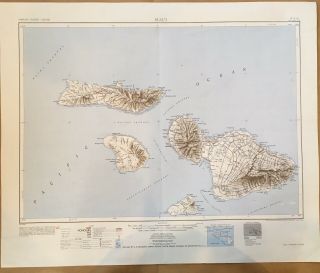 Vintage 1951 Map Of Hawaiian Islands Of Maui,  Molokai,  And Lanai (29 X 24)