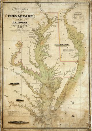 1840 Coast Survey Map Chart Chesapeake Delaware Bay Art Poster Print Wall Decor