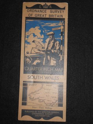 Vintage Ordnance Survey Map Of South Wales (1933 - 1950s) Cardiff,  Swansea,  Brecon