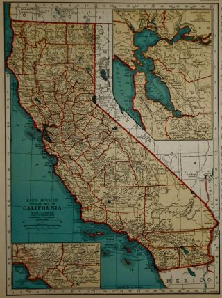 L@@k Vintage 1940 World Atlas Colored Map Of California,  Ca & Colorado,  Co Old
