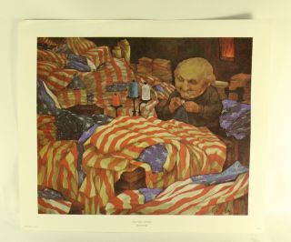 Charles Bragg The Flag Factory Signed 1970 Color Lithograph Art Made In Usa