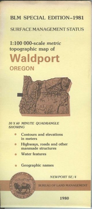 Usgs Blm Edition Topographic Map Oregon Waldport 1981 Newport Se/4