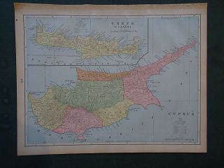 Vintage 1900 Crete - Cyprus Map Old Antique Atlas Map 101418