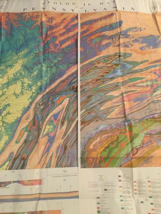 1960 Geologic Map Of Pennsylvania Wall Size 40 X 60 " In Two Parts Pa.
