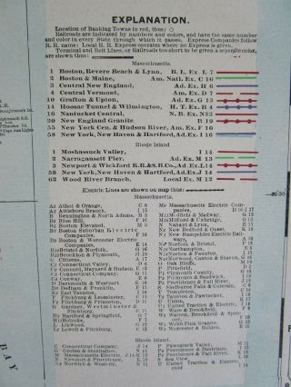 MA RI 1910 MASSACHUSETTS,  RHODE ISLAND Electric INTERURBAN,  STEAM RAILROAD Map 2