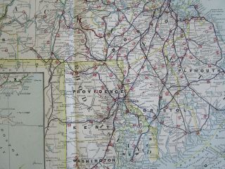 MA RI 1910 MASSACHUSETTS,  RHODE ISLAND Electric INTERURBAN,  STEAM RAILROAD Map 8