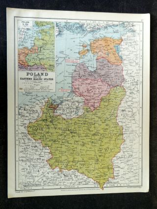 Map Of Poland & Baltic States George Philip & Son Vintage 1943