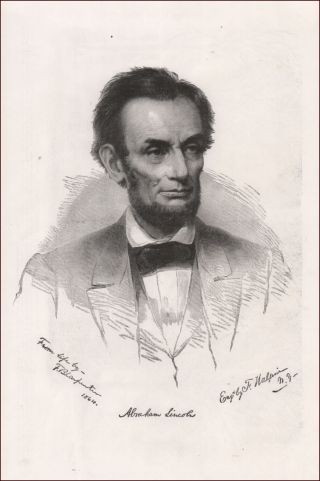 Abraham Lincoln Portrait By Blarfruer In 1864,  Antique,  Authentic Pub.  1896