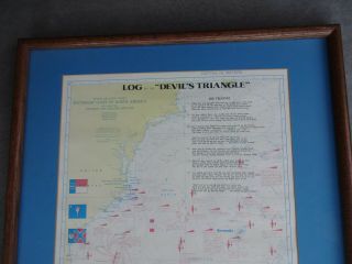 Vintage Log Of Devils Bermuda Triangle Large Framed Wall Map Art 1976 Trimark