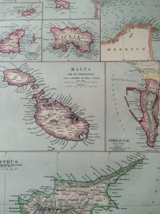 1903 British Possessions In Europe Antique Map Malta Cyprus Gibraltar