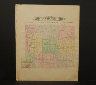 Iowa Page County Map Amity or Buchanan Township 1902 Dbl Sided J15 36 2