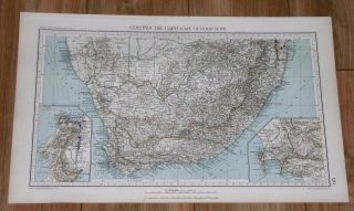 1927 Vintage Italian Map Of South Africa / Cape Town Kaapstad