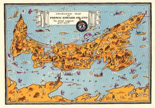 C1930 Antique Prince Edward Island Canada Map Animated Cartoon Map 5856