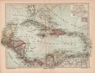 Antique Map.  West Indies & Central America & Antilles.  C 1905