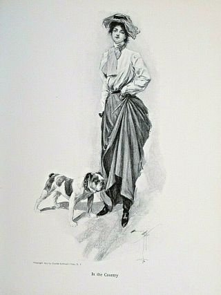 Harrison Fisher,  Pretty Lady,  Bulldog In The Country Vintage 1907 Antique Print