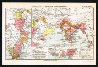 British Colonies,  Africa Asia Middle East India 1927 Vintage Double - Sided Map