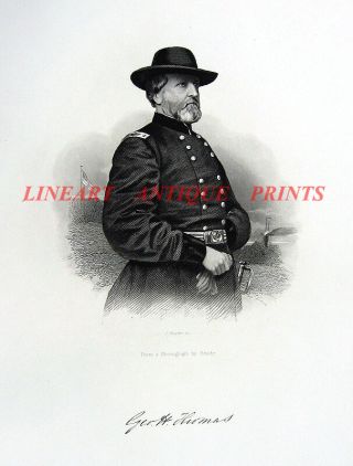 Civil War Union Army General,  George Henry Thomas Old 1866 Art Print Engraving