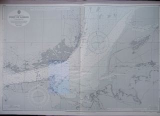 1964 Port Of Lisbon - Portugal Admiralty Map Chart 28 " X 41 " D73