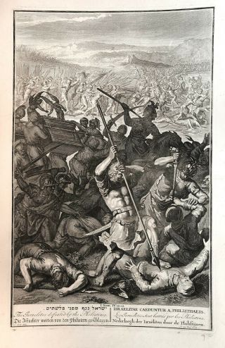 18th C.  Bible Print: 1 Samuel 4:10 - 11 The Israelites Defeated By The Philistines