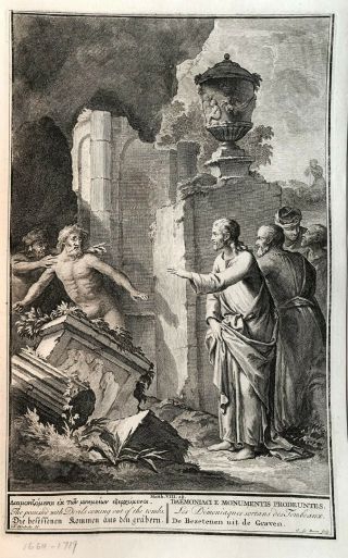 18th C.  Bible Print: Matthew 8:28 The Possessed With Devils Coming From The Tomb