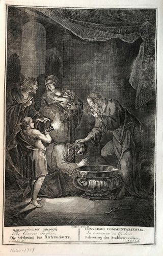 18th C.  Bible Print: Acts 16:33 The Convert Jailor