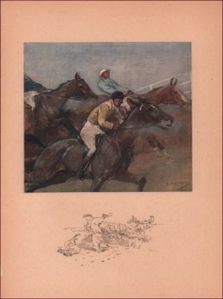 Steeplechase,  Horses Racing Scene By G Denholm Armour,  Antique Print 1909