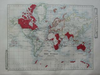 1919 Map The World Showing British Possessions India Africa Americas Europe