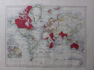 1904 Map The World Showing British Possessions Africa British Isles India