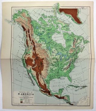 Rare Physical Map Of North America C1900 By W.  & A.  K.  Johnston