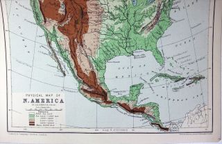 Rare Physical Map of North America c1900 by W.  & A.  K.  Johnston 2