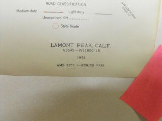 Vintage 1956 Usgs Topo Map Lamont Peak Quadrangle Ca,  17 " X21 "