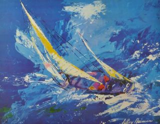 Leroy Neiman " Blue Sailing " Signed Htf Vintage Print 1978 30 X 24