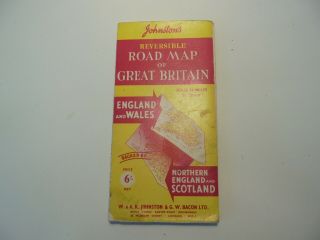 Vintage Road Map Of Great Britain By Johnstons 1960 